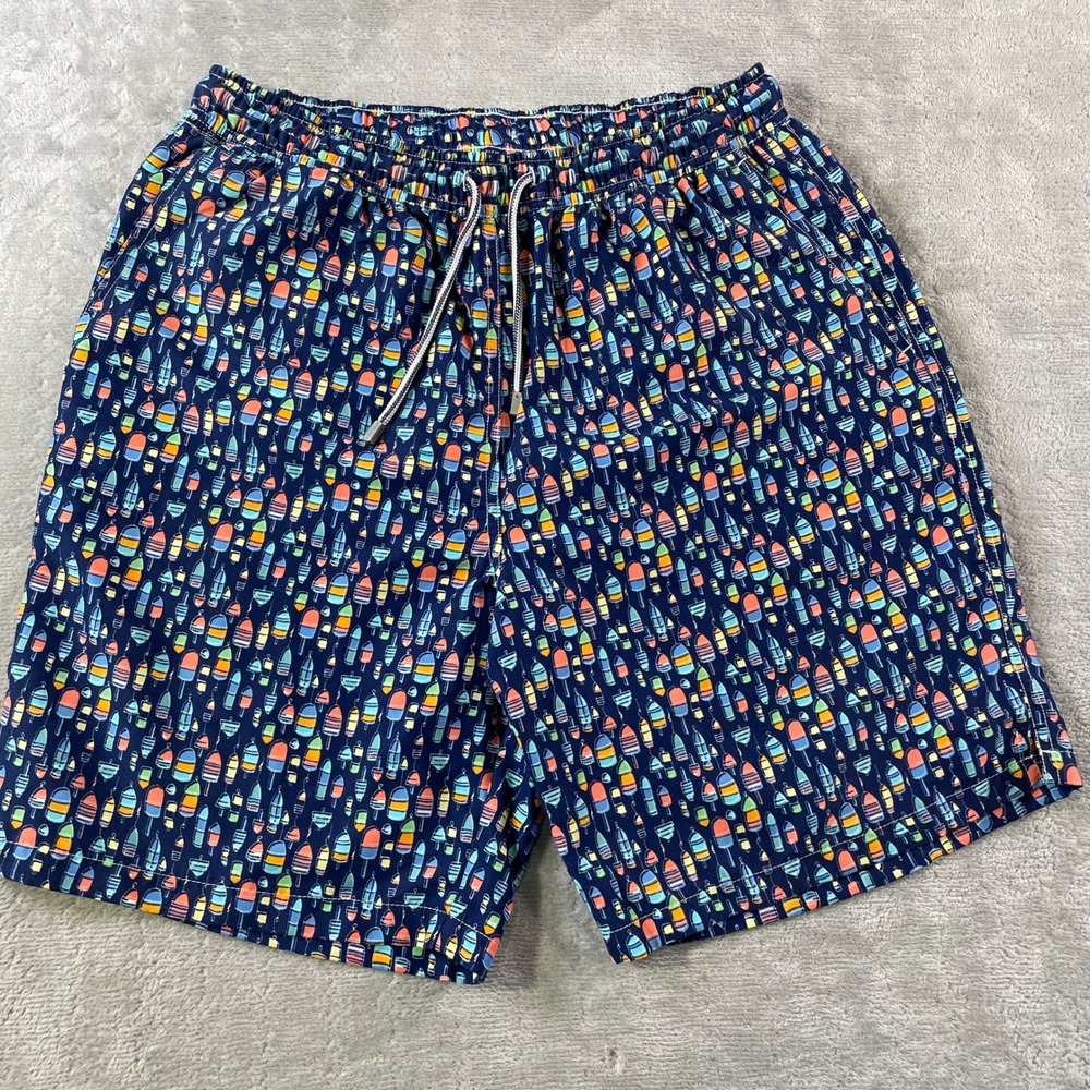 Peter Millar Swim Trunks Mens Medium Blue Buoy Mesh Lined Geometric Summer